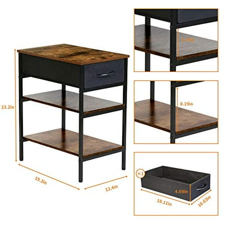 Kamiler Nightstand with Drawer Entry Tables Iron Side Table 2 Mesh Shelves,End Table Storage Console Sofa Table Rustic for Entryway/Hallway/Living Room/Bedroom Kamiler Nightstand with Drawer Entry Tables Iron Side Table 2 Mesh Shelves,End Table Storage Console Sofa Table Rustic for Entryway/Hallway/Living Room/Bedroom